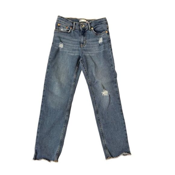 Levi’s Low Pro Straight Leg Jean Distressed Raw Hem Adjustable Waist Size 8 Girl - Picture 5 of 5